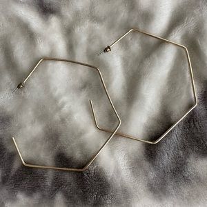Hexagon Shaped Gold Hoop Earrings